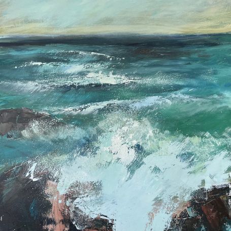 oil painting , ocean, sea, rocks