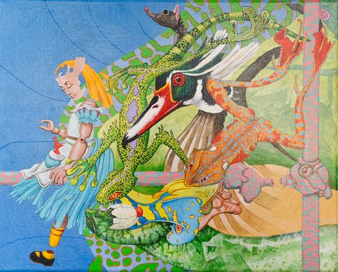 Alice in Wonderland paintings by John Hurford for sale, original paintings, devon known artist