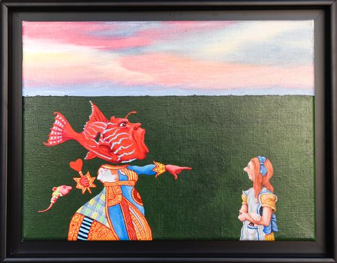 Alice in Wonderland paintings by John Hurford for sale, original paintings, devon known artist